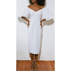 MARA HOFFMAN Namari Off the Shoulder Puff Sleeve Linen White Midi Dress Size 2